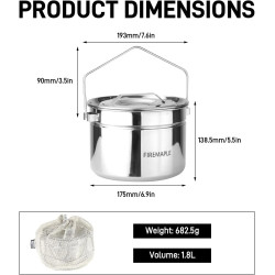 FIREMAPLE Antarcti 1,8 l: Robustes Camping-Kochset aus Edelstahl