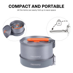Batterie de cuisine de camping portable FIREMAPLE : échange de chaleur, pliable et durable
