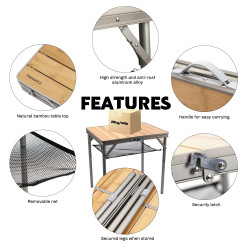 FIREMAPLE miza za kampiranje: prenosna, nastavljiva in trpežna bambusova