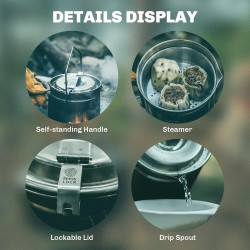 FIREMAPLE 1.2L Steamer Pot - Durable, Locking Lid for Hiking & Camping